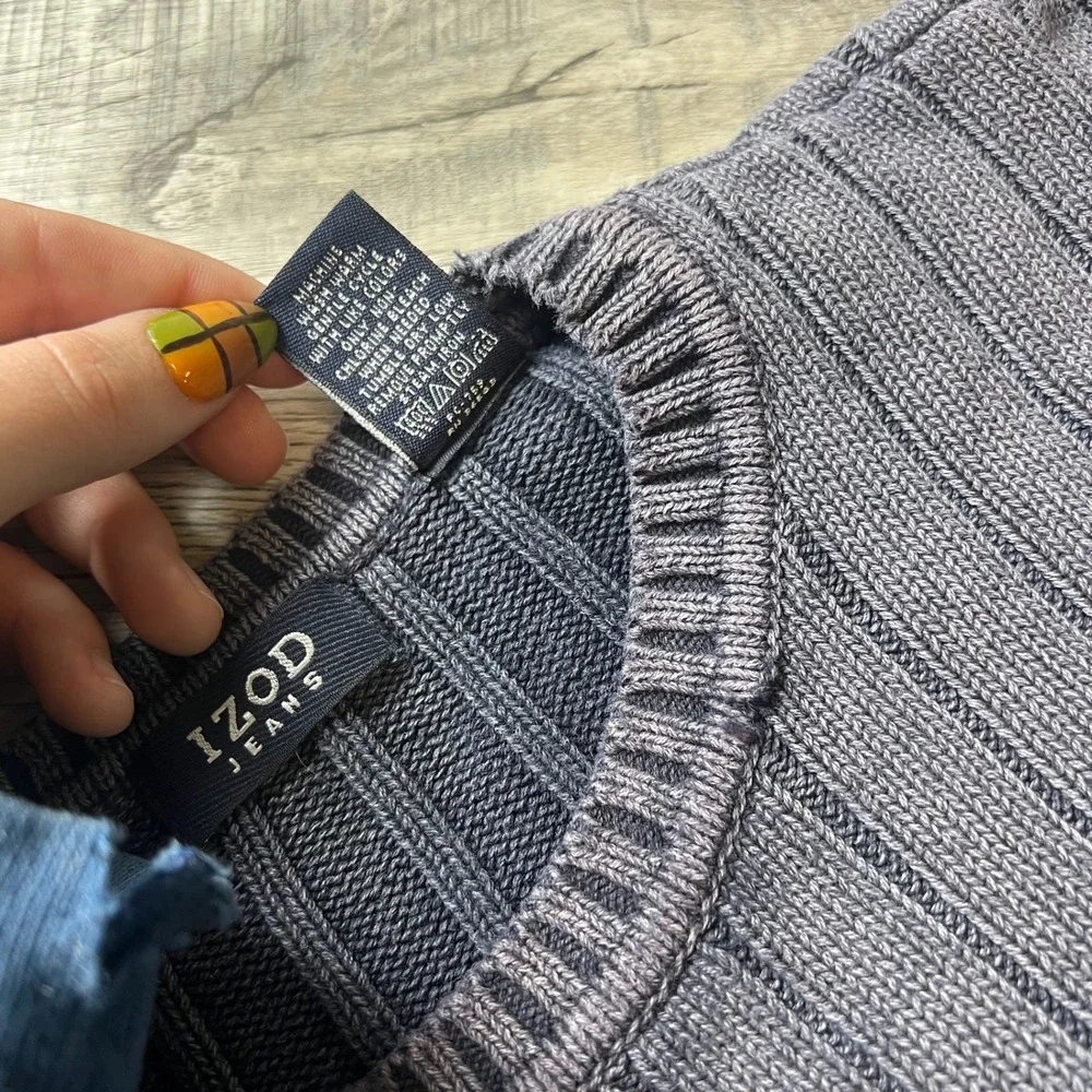 IZOD Jeans Sweater Mens L Blue Ribbed Knit Crew Neck Cotton Pullover Vintage 90s